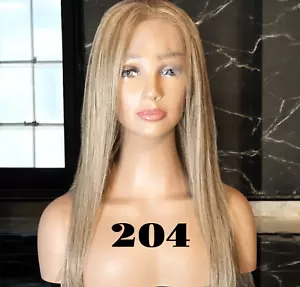 Lace Front Human Hair Wig 22" Light Blonde Highlights Light Brown Lowlights - Picture 1 of 6