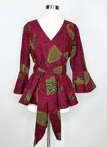 Rahyma Exclusive Fish Infinity Wrap Top Blouse 3/4 Sleeve Women's Sz L - Picture 1 of 12
