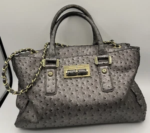 Ivanka Trump Faux Ostrich Leather Gray Purse Handbag Gold Accents - Picture 1 of 19