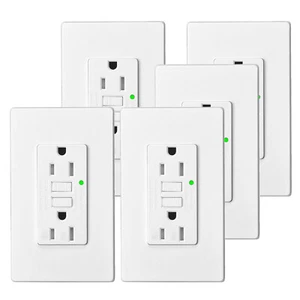 Receptáculo de falla a tierra de 15 amperios salida GFCI indicador LED con placa ETL blanco ×5 - Imagen 1 de 12