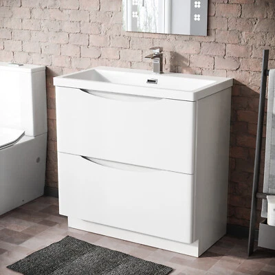 Modern 800mm Freestanding Gloss White Basin Vanity Sink 2 Drawer | Merton