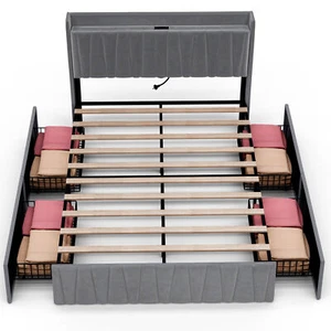 Ufurniture Queen Bed Frame 4 Storage Drawers Charging Station Dark Grey - Picture 1 of 9