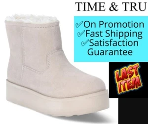 Time and Tru Women's size 9 Genuine Suede Platform Cozy Boots color SAND NEW - Picture 1 of 15