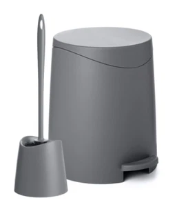 Kleines graues Kunststoff Badezimmer Set - 3 qt Mülleimer & WC Schüssel Bürste mit Halter - Bild 1 von 8