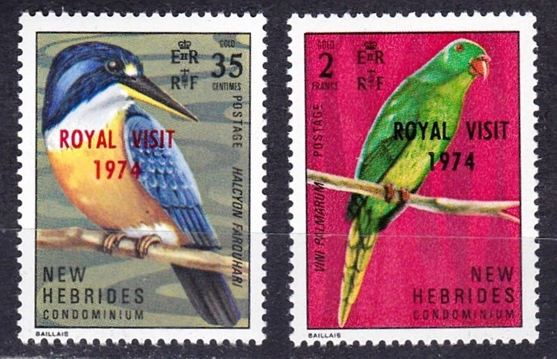 NEW HEBRIDES #181-182 SG. #188-189 MNH 1974 ROYAL VISIT OVERPRINT ON BIRDS - Image 1 of 1