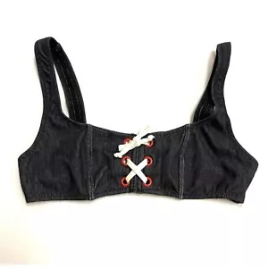 Revolve X Sólido y Rayas Isabella Denim Estampado Corsé Frontal Natación Bikini Top Talla S - Imagen 1 de 4
