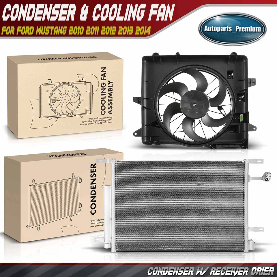 AC Condenser & Cooling Fan Assy Kit for Ford Mustang 2010 2011 2012 2013 2014 - Image 1 of 4