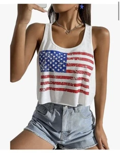 Canotta donna crop top, USA, bandiera, taglia media americana. (R) - Foto 1 di 5
