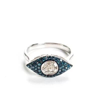 Rarities Womens Sterling Silver Dancing Blue Diamond Evil Eye Charm Ring Size 7 - Image 1 of 4