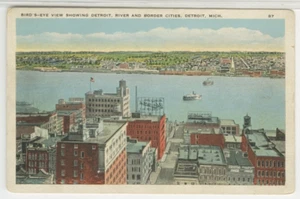 MI Postkarte Luftaufnahme von Detroit, Michigan zeigt Fluss 1925 Vintage QQ - Bild 1 von 2