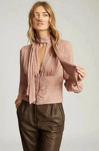 Reiss Skye Plunge Neck Tie Fitted Pink Top RRP135 (4) - Picture 1 of 4
