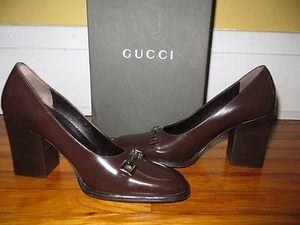 Authentic Gucci Womens Brown Leather High Heel Pumps sz 7 B Made in Italy - Picture 1 of 11