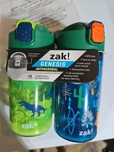 Zak Designs Genesis Dinosaur Camping Valiant Kids Water Bottle Set 2 Pack - Picture 1 of 5