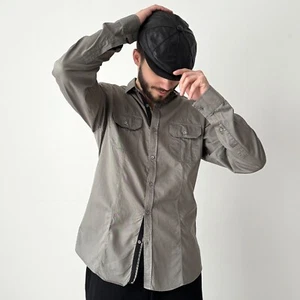 Vintage 00s Men's Gucci Military Fitted Grey Button Shirt SIZE 41/16 (L) - Picture 1 of 8