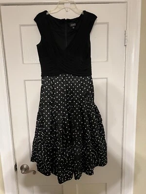 Adrianna Pappel Sleeveless Cocktail Evening Black White Polka Dress Size 12 - Image 1 of 4