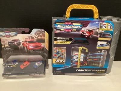 New 2020 Micro Machines Park N Go Garage Playcase Holds 45 + #7 Police Chase Set - Image 1 of 4