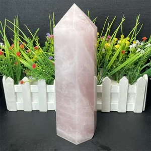 Obelisco de cuarzo rosa natural de 3,6 lb 8,3" torre de cristal de cuarzo decoración de punto de Reiki - Imagen 1 de 10