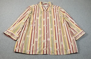 Breckenridge Button Up Shirt Womens 2X Plus Striped Leaves 3/4 Sleeve Spring Top - Picture 1 of 15