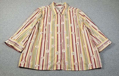 Camisa Breckenridge Abotonada Mujer 2X Plus Rayas Hojas Manga 3/4 Primavera Top Foto 1 de 4