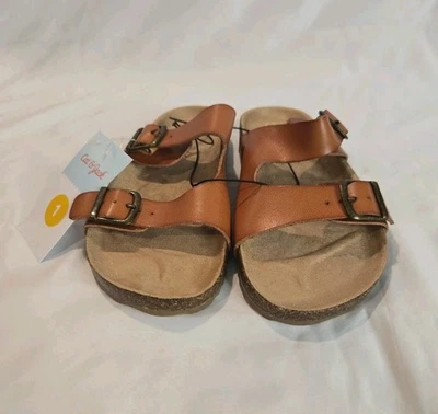 Cat & Jack "Drew" Unisex Kid's Size 1 Cognac-Brown Slip-On Flat Sandals - Image 1 of 4