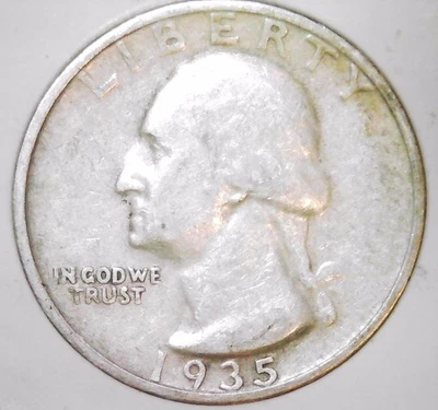 1935 S Washington Quarter - Actual Coin- 90% Silver- Very Good   (W39) - Image 1 of 2