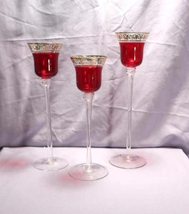 Set 3 portacandele in vetro natalizio bordo oro rosso vintage JC Penney - Foto 1 di 9