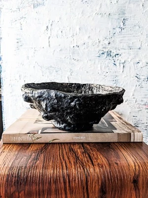 Hecho a mano wabi sabi papel maché tazón de arcilla decoración minimalista escultura arte orgánico Foto 1 de 4