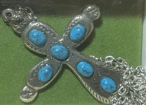 Real Silver turquoise cross necklace (vintage) - Picture 1 of 3