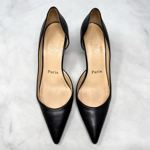 Christian Louboutin Vintage Iriza 70 Leather D'orsay Pointed Toe Pump Heel Black - Picture 1 of 10