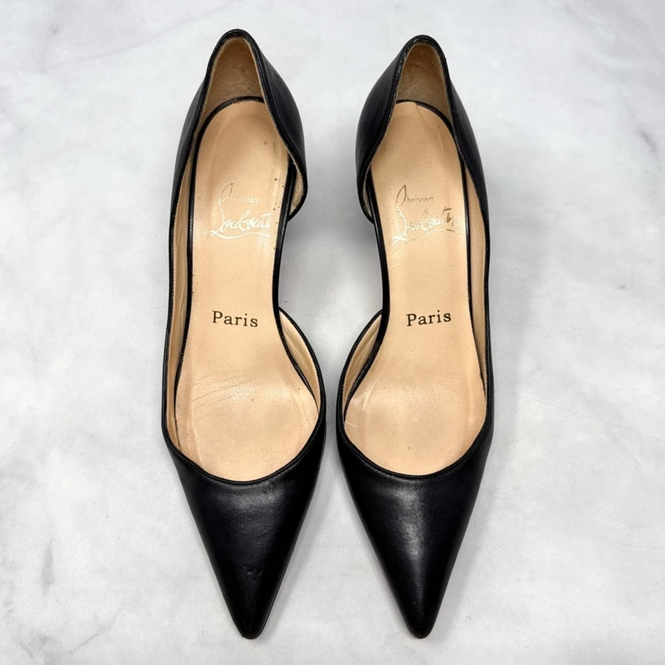 Christian Louboutin Vintage Iriza 70 Leather D'orsay Pointed Toe Pump Heel Black - Image 1 of 4