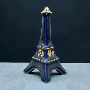 Limoges France Cobalt Blue Eiffel Tower Figurine Gold Floral Accents Vintage - Picture 1 of 10