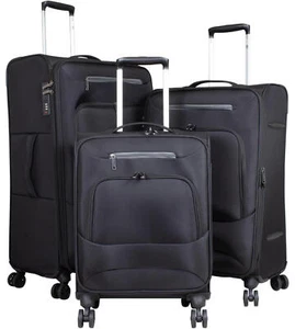 Nylon Trolley Rollkoffer Dehnfalte 360° aufrecht rollbar Adlum Schwarz M bis XL - Bild 1 von 15