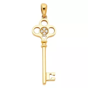 14K Yellow Gold Key Cubic Zirconia Pendant - Picture 1 of 4