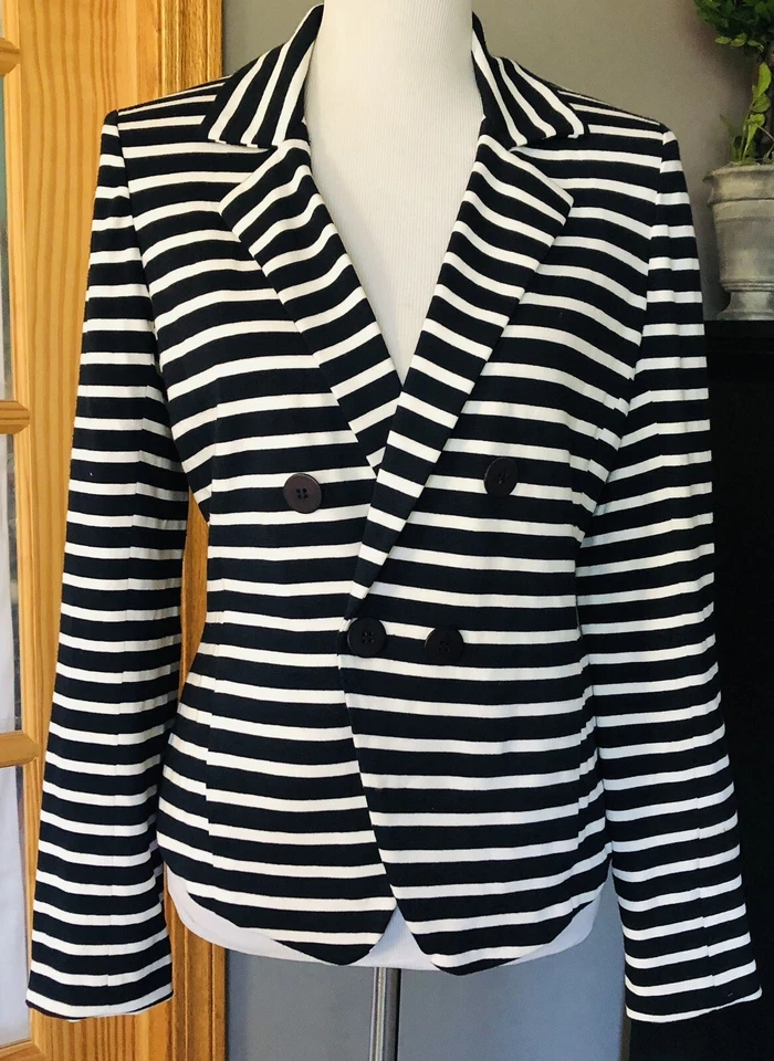 Chaqueta Blazer Bailey/44 EE. UU. Rayas Mujer M Botones Blanco Azul Náutico Preppy Foto 1 de 4