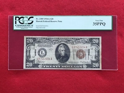 FR-2305 1934 A Series Hawaii WWII $20 Federal Reserve Note *PCGS 35 PPQ Ch VF* - Image 1 of 2