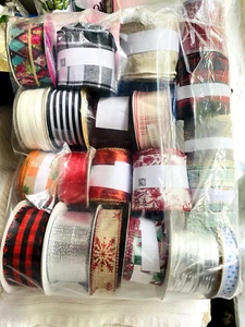 Spring Christmas Ribbon Lot Wired (A few non-wired) 21 Patterns for Bows Gifts - Picture 1 of 11