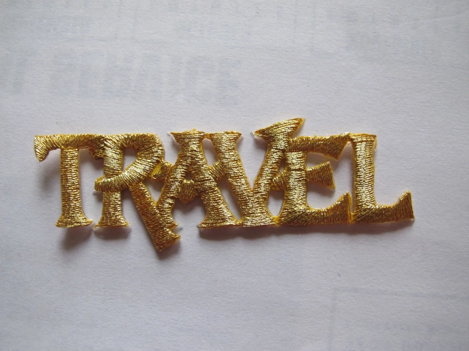 #3585 Golden Word TRAVEL Embroidery Iron On Applique Patch - Image 1 of 1