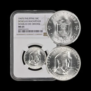 PHILIPPINES. 1947, 50 Centavos, Silver - NGC MS65 - Gen MacArthur Allen-R-1a DDO - Picture 1 of 5