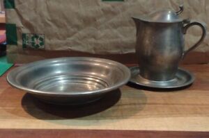 Vintage Stieff Pewter – Creamer With Saucer And Bread and Butter Dish Excellent 