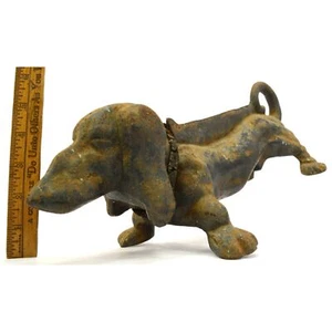 Vintage CAST IRON DACHSHUND BOOT SCRAPER 15" Doorstop SHOE SCRAPE Superb Patina! - Picture 1 of 12