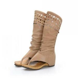 Gladiator Roman Womens Thongs Sandals Knee High Zipper Wedge Heel Boots BOHO