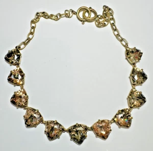 Exquisite Citrine Faceted Glass Rhinestone Chain Gold tone 17" Necklace - Picture 1 of 5