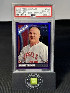2015 Topps Heritage Mike Trout Gray JSY Chrome Purple Refractor PSA 10 Gem Mint - Picture 1 of 2