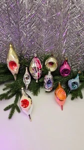 Vintage Concave Teardrops Recess Ornaments Glass Antique Ukrainian Decorations - Picture 1 of 22