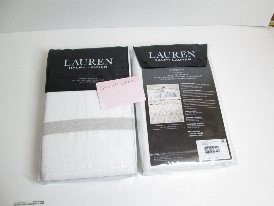 LAUREN RALPH LAUREN Carolyne Frame Euro Sham Off White Gray Linen Cotton