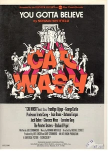 THE POINTER SISTERS "YOU GOTTA BELIEVE" SHEET MUSIC-CAR WASH-CARLIN-1977-RARE!! - Picture 1 of 1