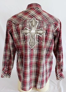 Panhandle Camicia Uomo Slim XL Western 90 Proof Ricamo Perla Snap Rosso Plaid - Foto 1 di 6