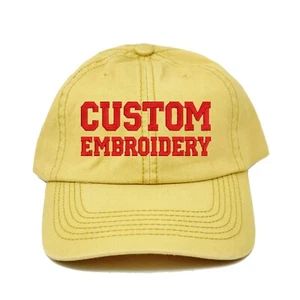 Custom embroidered cap, custom embroidery cap hat (pigment dyed yellow hat) - Picture 1 of 9