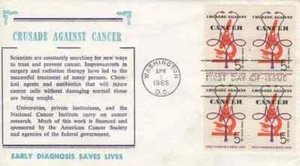 1263 5c CRUSADE AGAINST CANCER - Von Ohlen cachet - Block of 4 - Picture 1 of 1