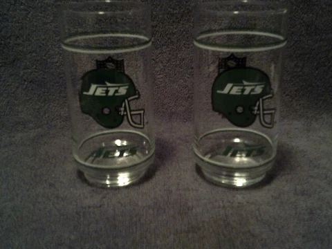New York Jets Vintage NFL  Drinking Glass / Tumbler ~ Mobil Promo (New) Qty 2 Cover